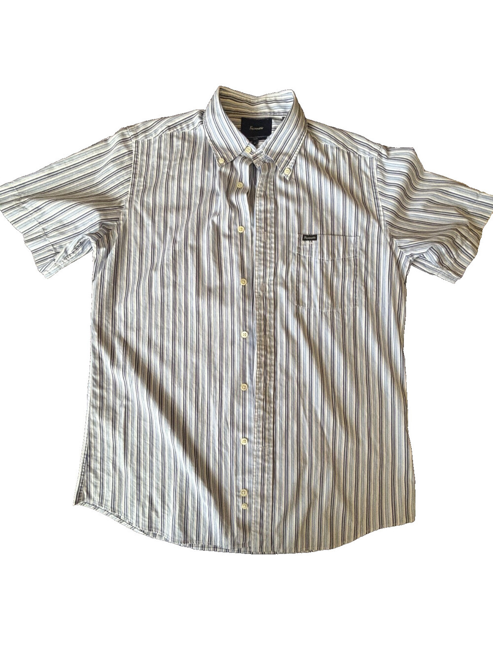 VNTG FACONNABLE CLUB Mens Blue & White Striped Button Up Short Sleeve M